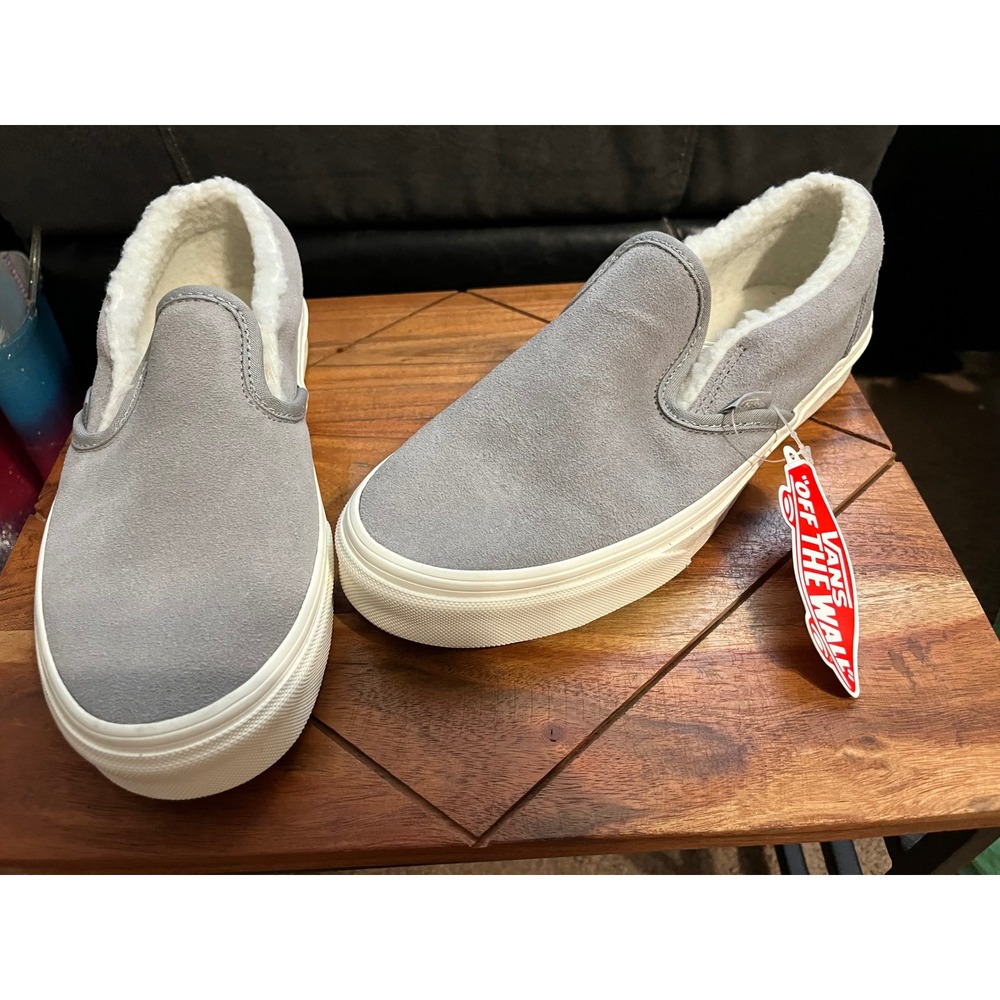 Vans Off The Wall Slip On Gray Suede Sherpa Lined Skate Shoes Womens  7.5 NWB - Picture 12 of 12